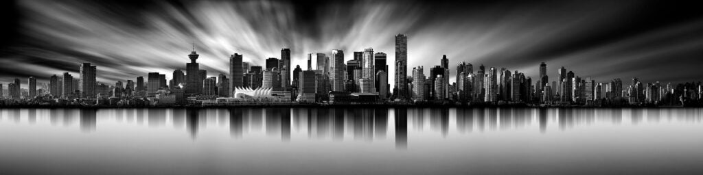 long exposure panorama of the Vancouver skyline