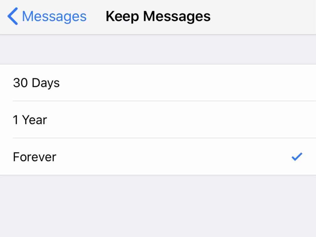 The options for clearing out messages within the Messages app for iOS.