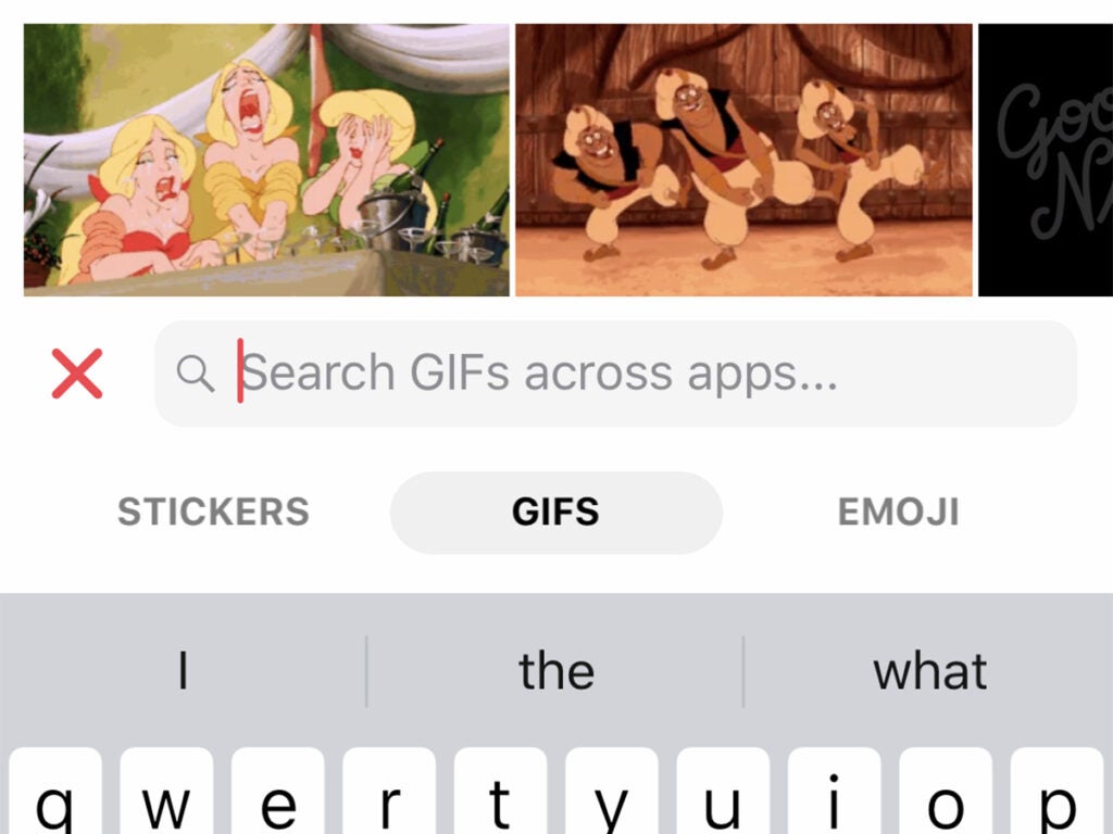 The GIF search within Facebook Messenger for iOS.