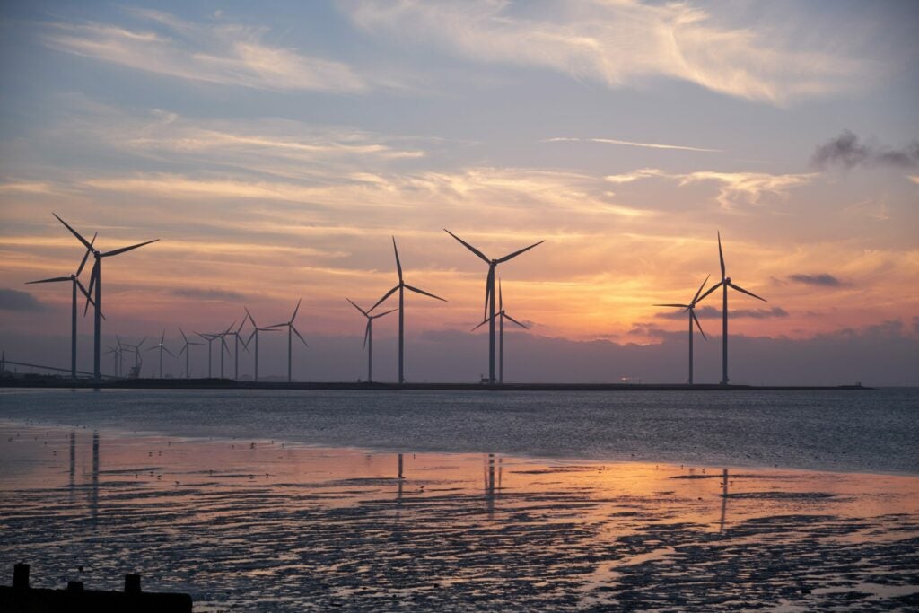 wind turbines sunset