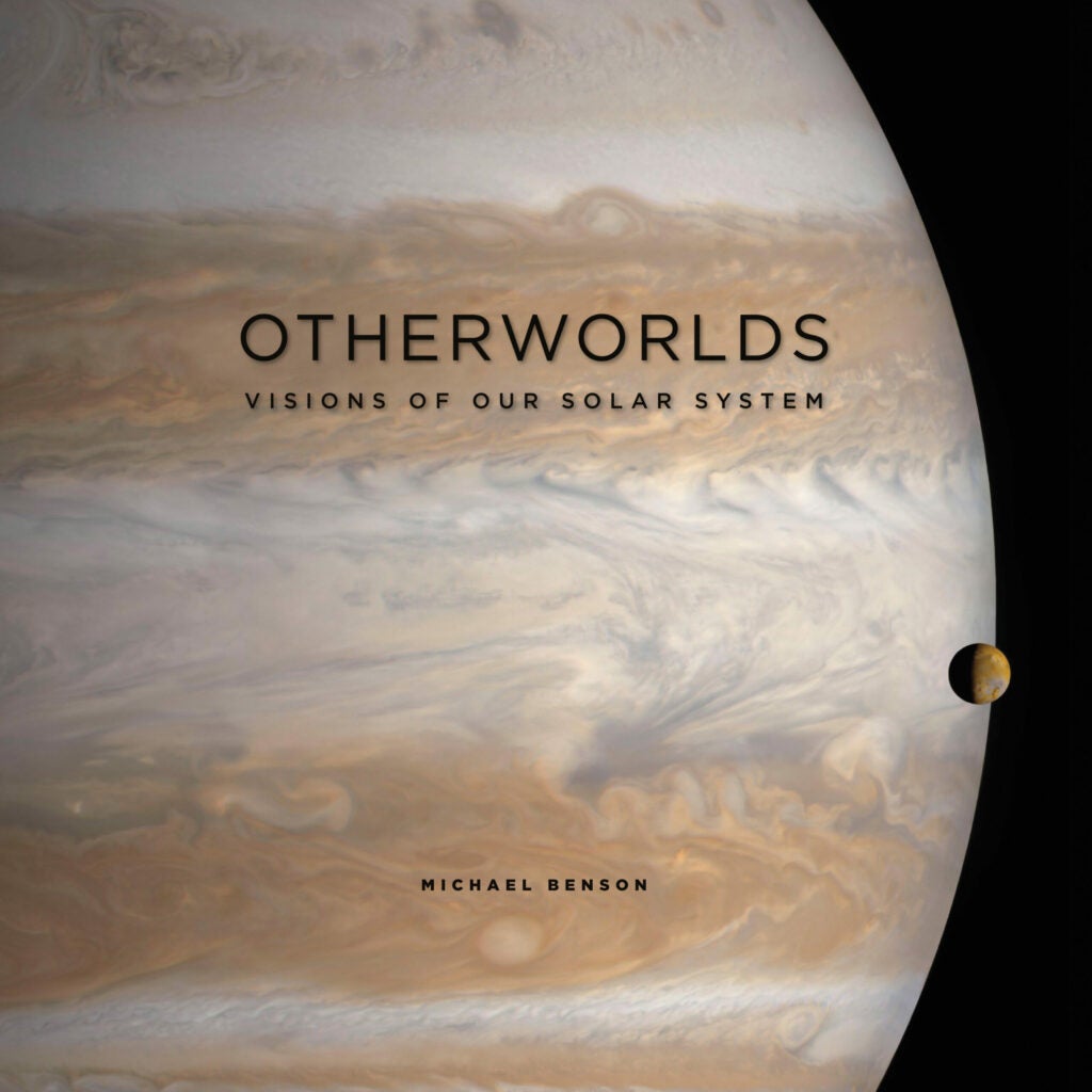 cover page of otherworlds featuring jupiter and one moon