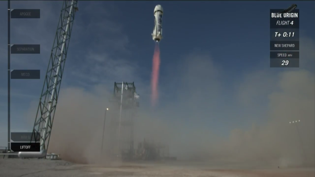 Blue Origin's rocket took off successfully for the fourth time in a row at 10:35am ET on June 19, 2016.