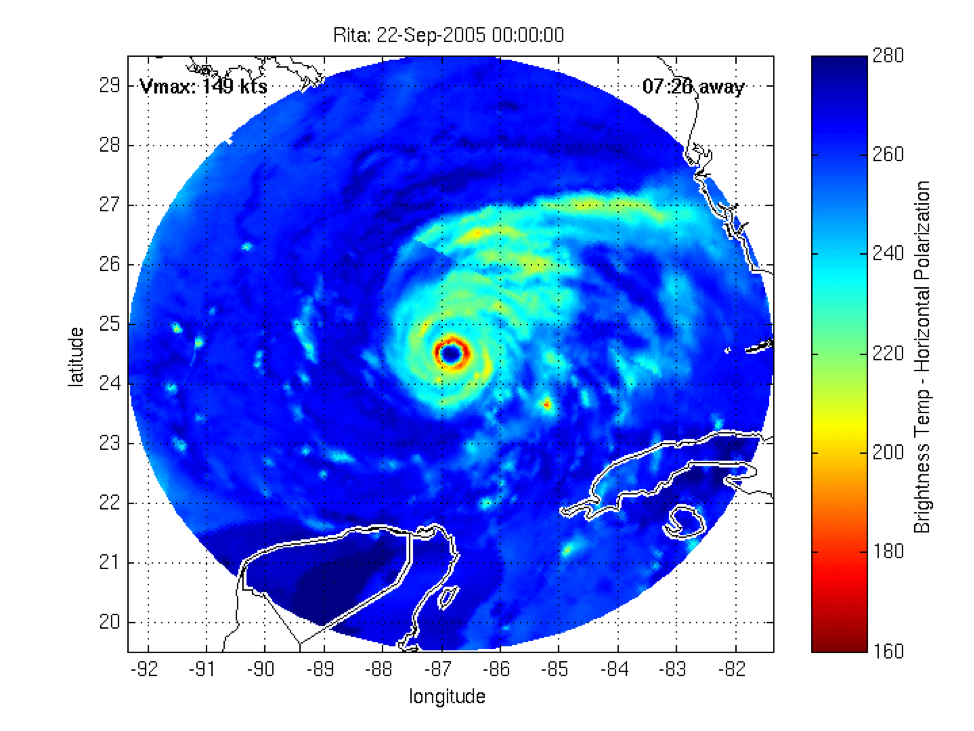 A microwave image of Hurricane Rita at category five intensity