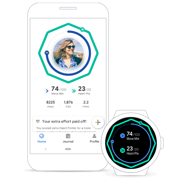 Google Fit interface heart points move minutes redesign wearables