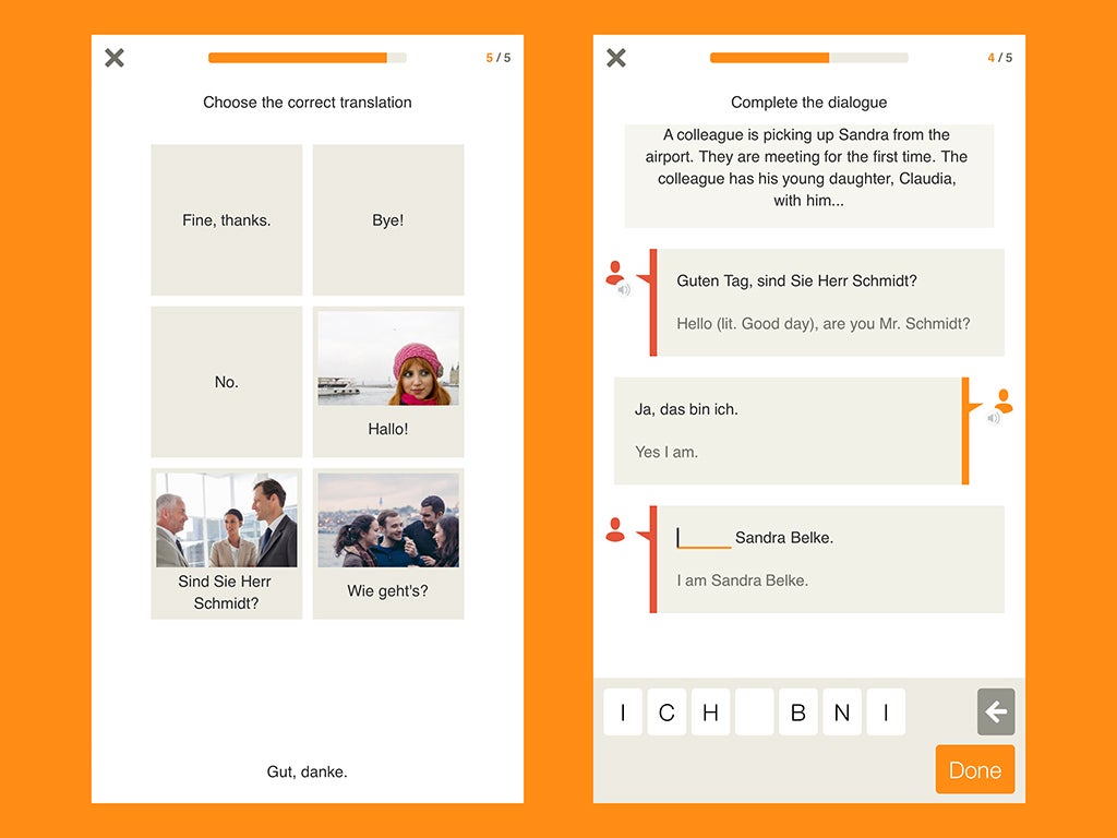 The user interface for Babbel.