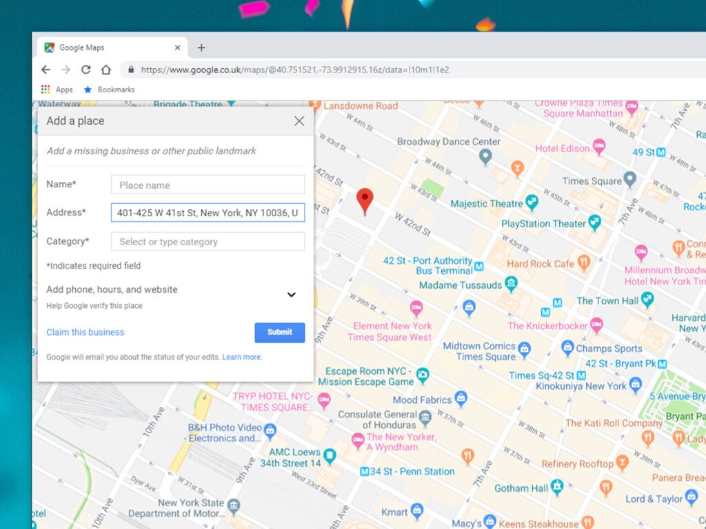 How to edit a place on Google Maps in a web browser.