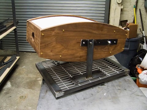 The box mounted on its frame