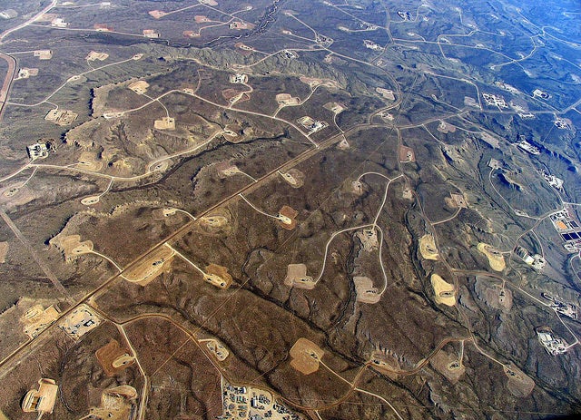 Aerial view of shale pads.