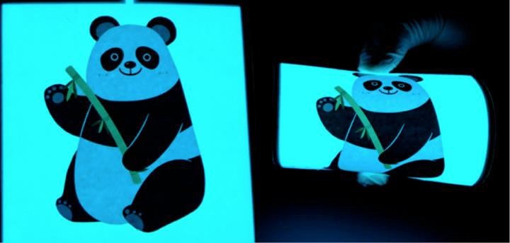 a flexible electronic display showing a panda