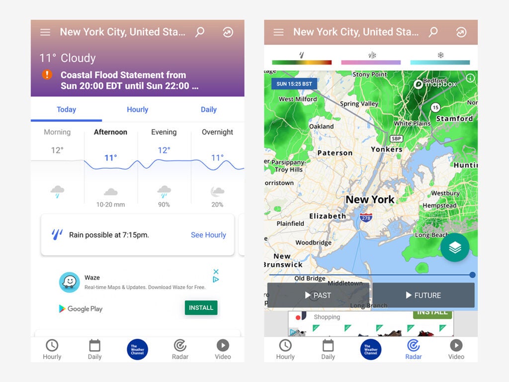 The Weather Channel's app interface, which makes it perhaps the best app for weather news.