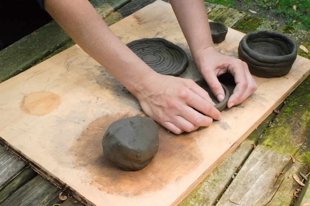 making homemade pottery out of clay