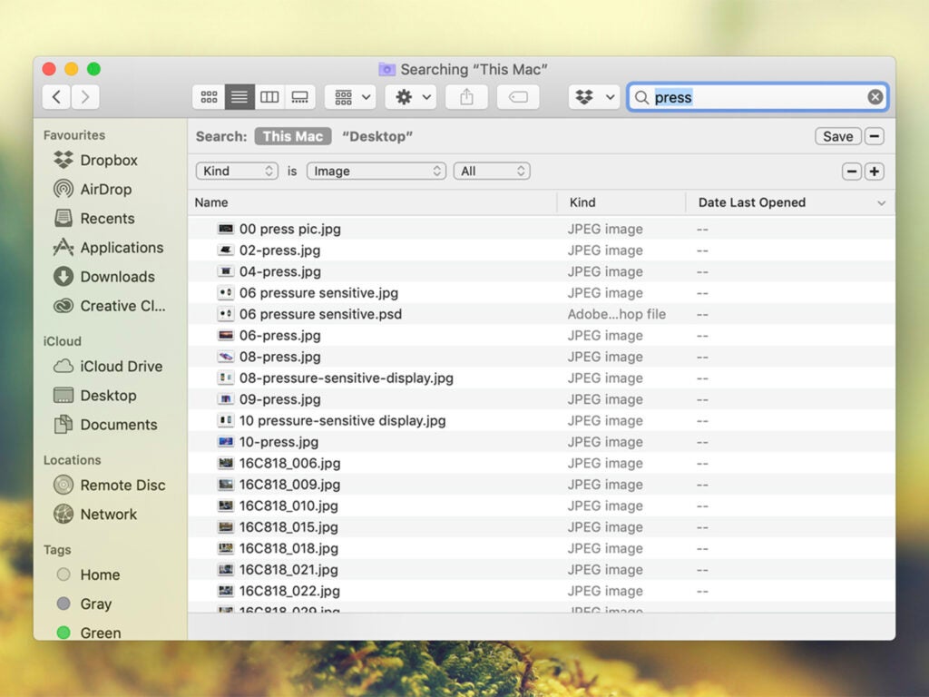 The Finder window on macOS, showing image files.