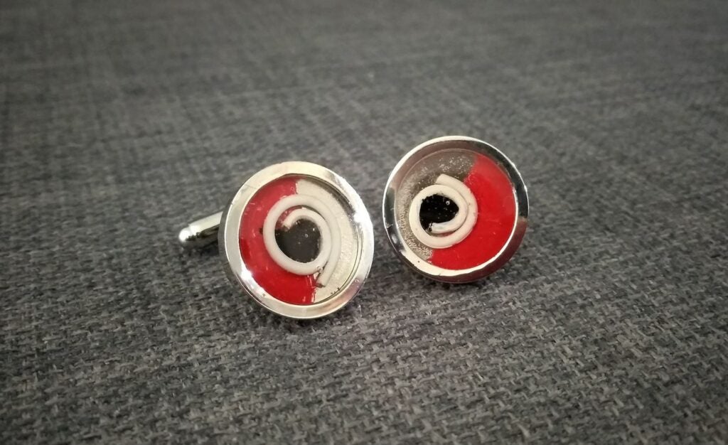 cufflinks made from mobile earphone cables
