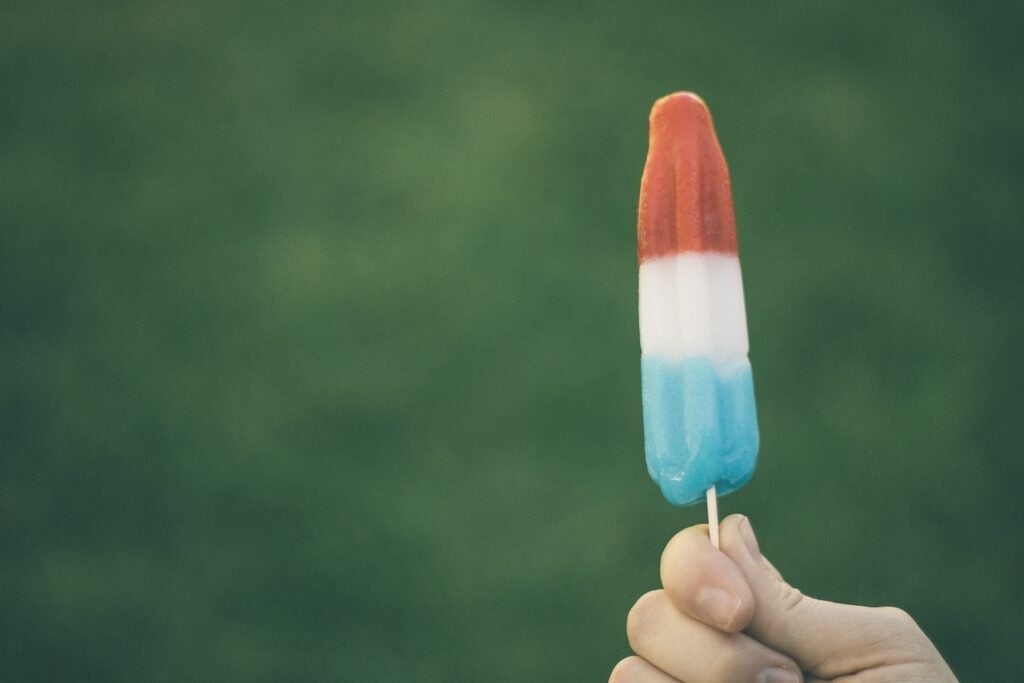 red, white, and blue popsicle