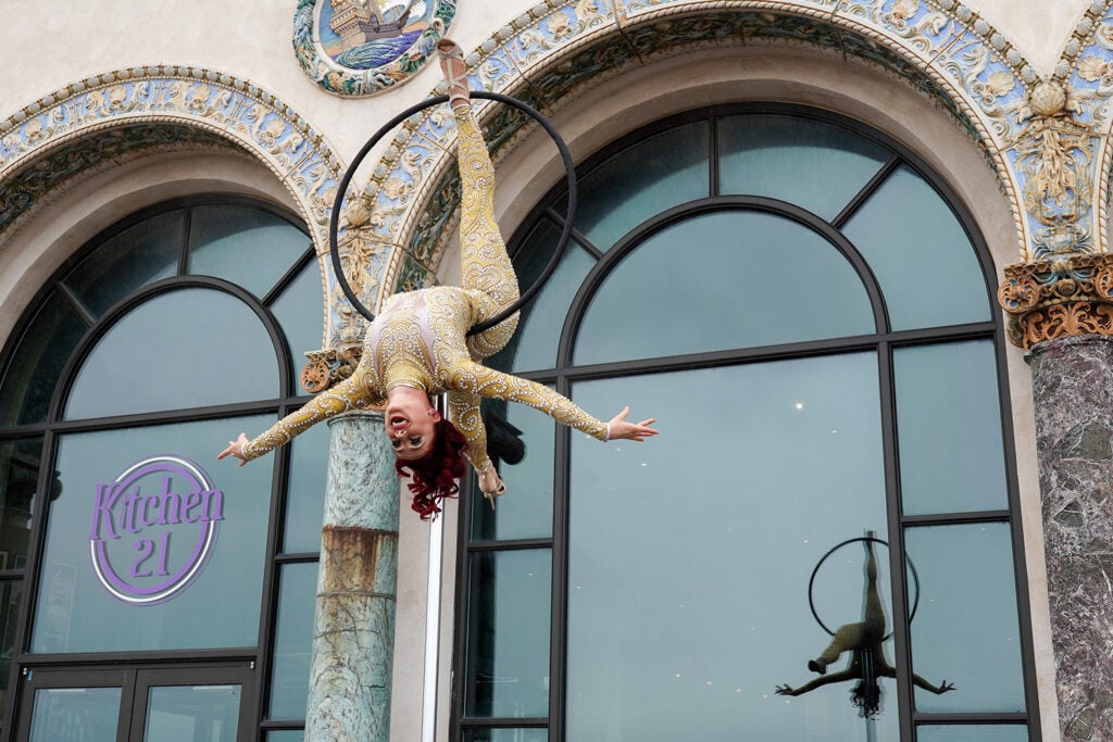 performer hanging from ring