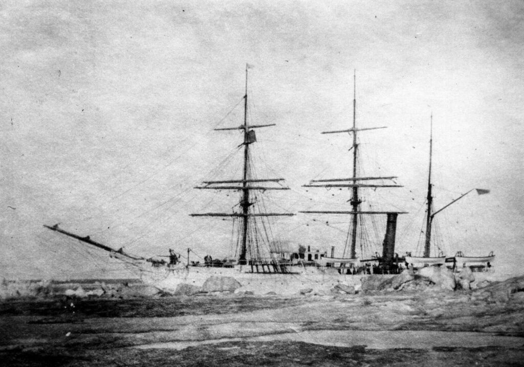 The cutter Thetis moored to sea ice in Alaska
