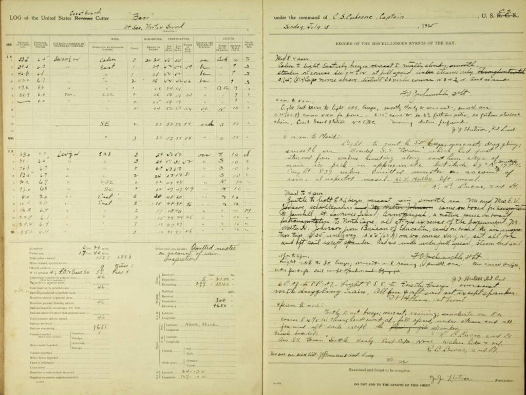 excerpt from the Bear’s 1915 logbook