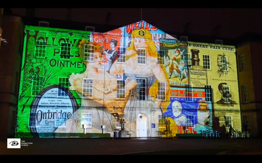 projected images on a building