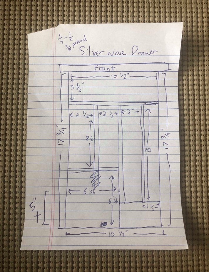 a sketch of a kitchen drawer organizer