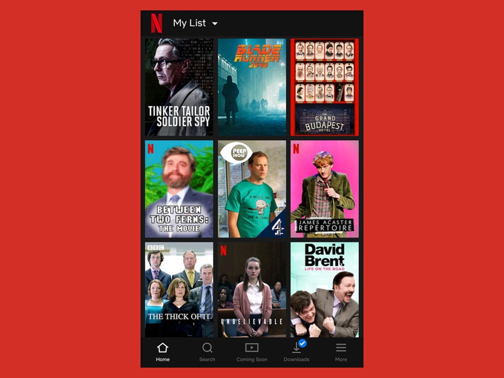 a screenshot of the Netflix app showing its My List feature