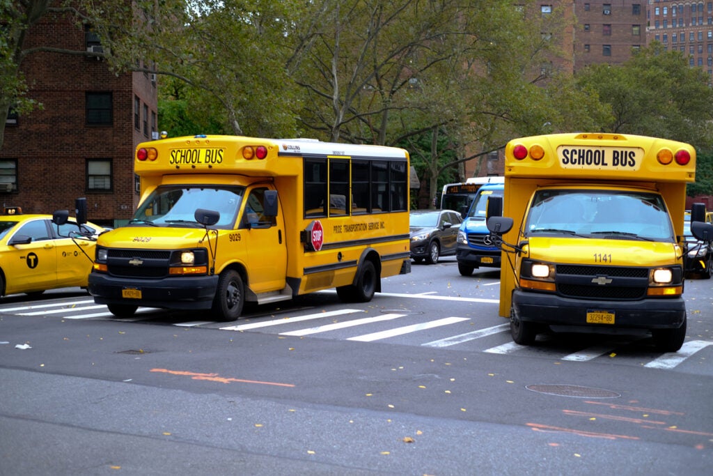 bright yellow schoolbuses