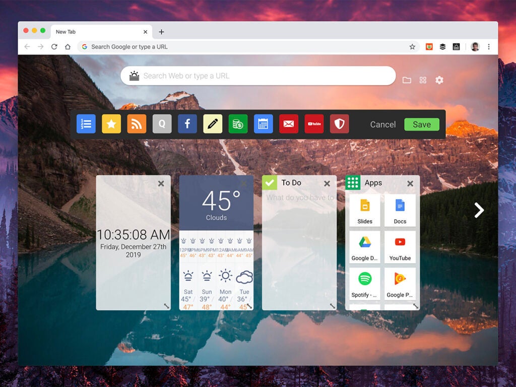 a screenshot of the Start new tab Chrome extension in Google Chrome