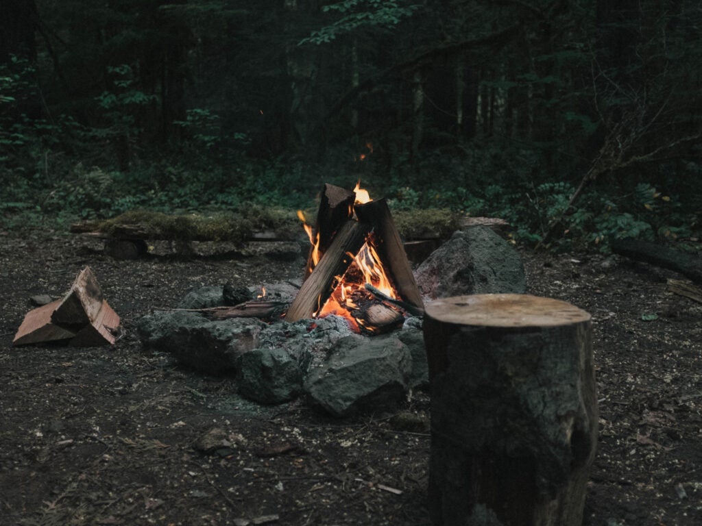 a campfire in the woods