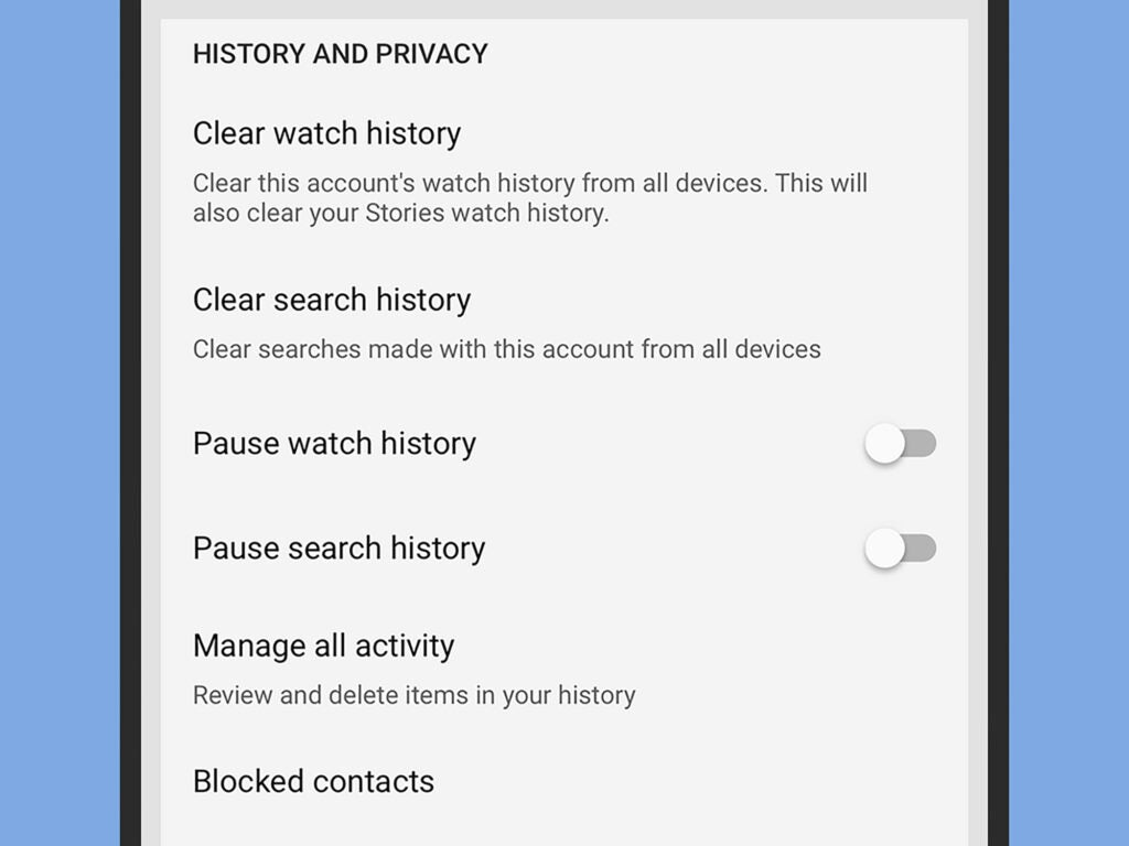 a screenshot of the YouTube privacy settings