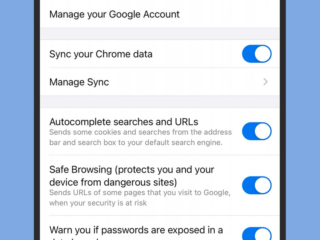 a screenshot of the Google Chrome privacy settings