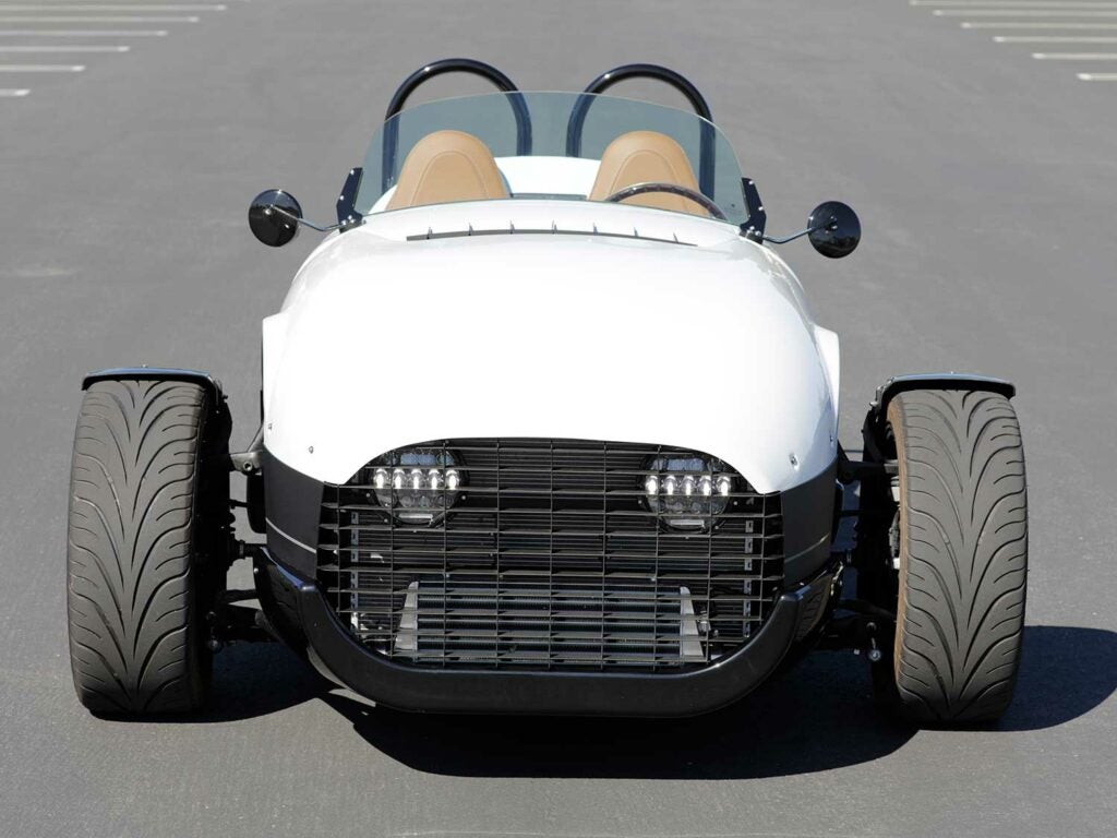 The Vanderhall Motor Works Venice GT can be driven in California without a motorcycle endorsement. However, driver and passenger are required to wear a DOT-labeled helmet.