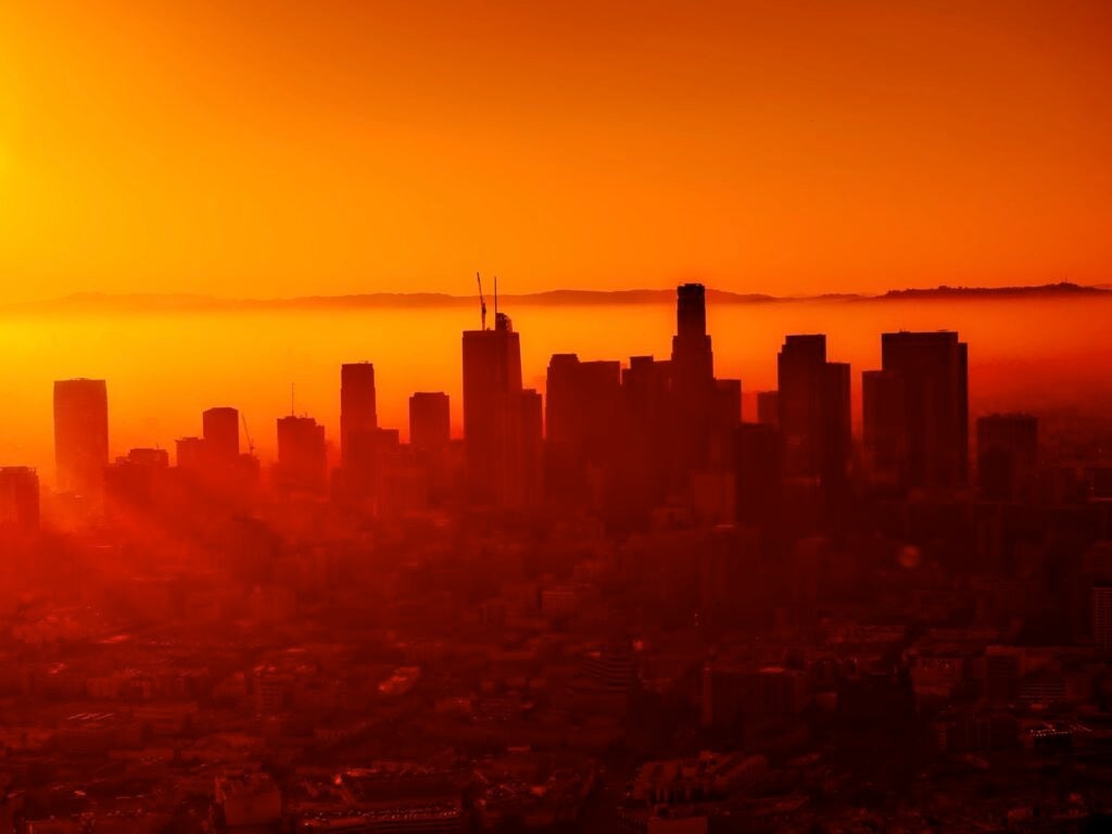 skyline of los angeles backlick by sunsest